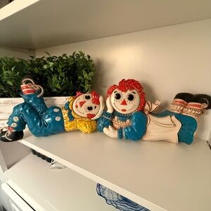 Vintage 1977 Raggedy Ann & Andy Wall Decor Plaques Retro Nursery Americana